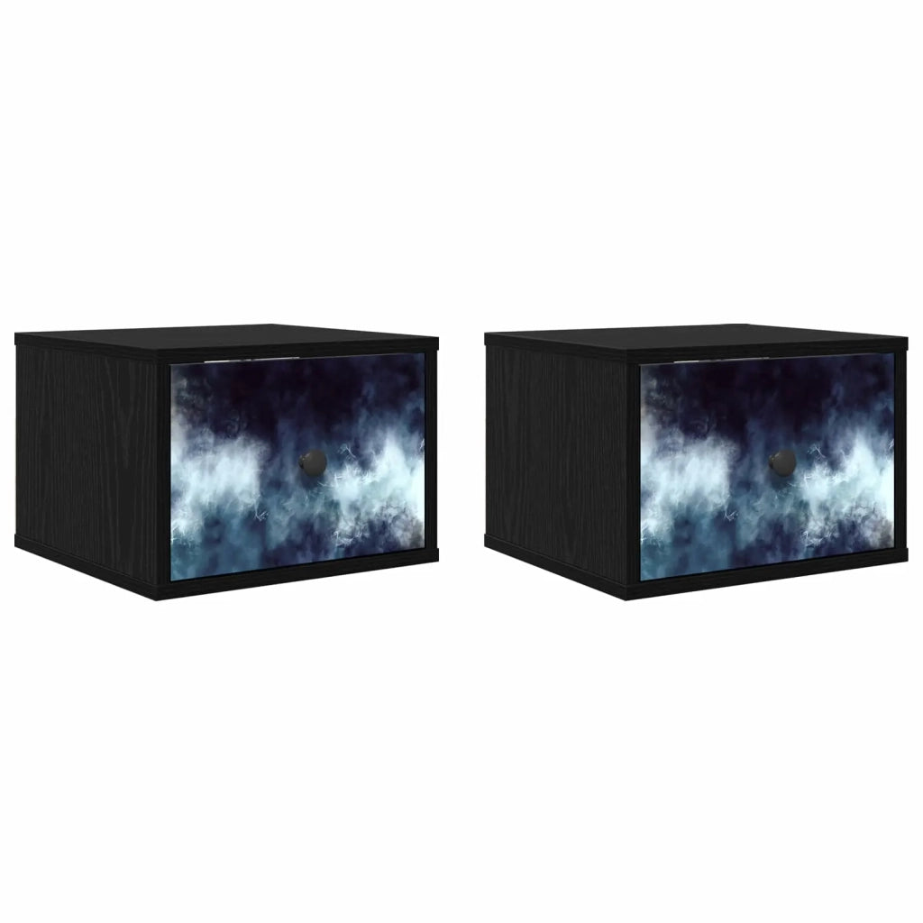 Mobiletto da comodino a parete RAALTE 2 pz Rovere Nero 8007444