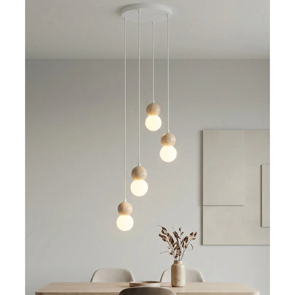Lampada a sospensione LOOP in acciaio bianco opaco e legno