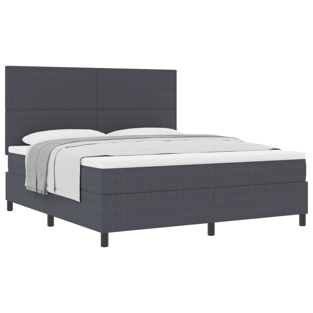 Letto con Rete a Molle con Materasso Grigio Scuro in Tessuto di Corduroy