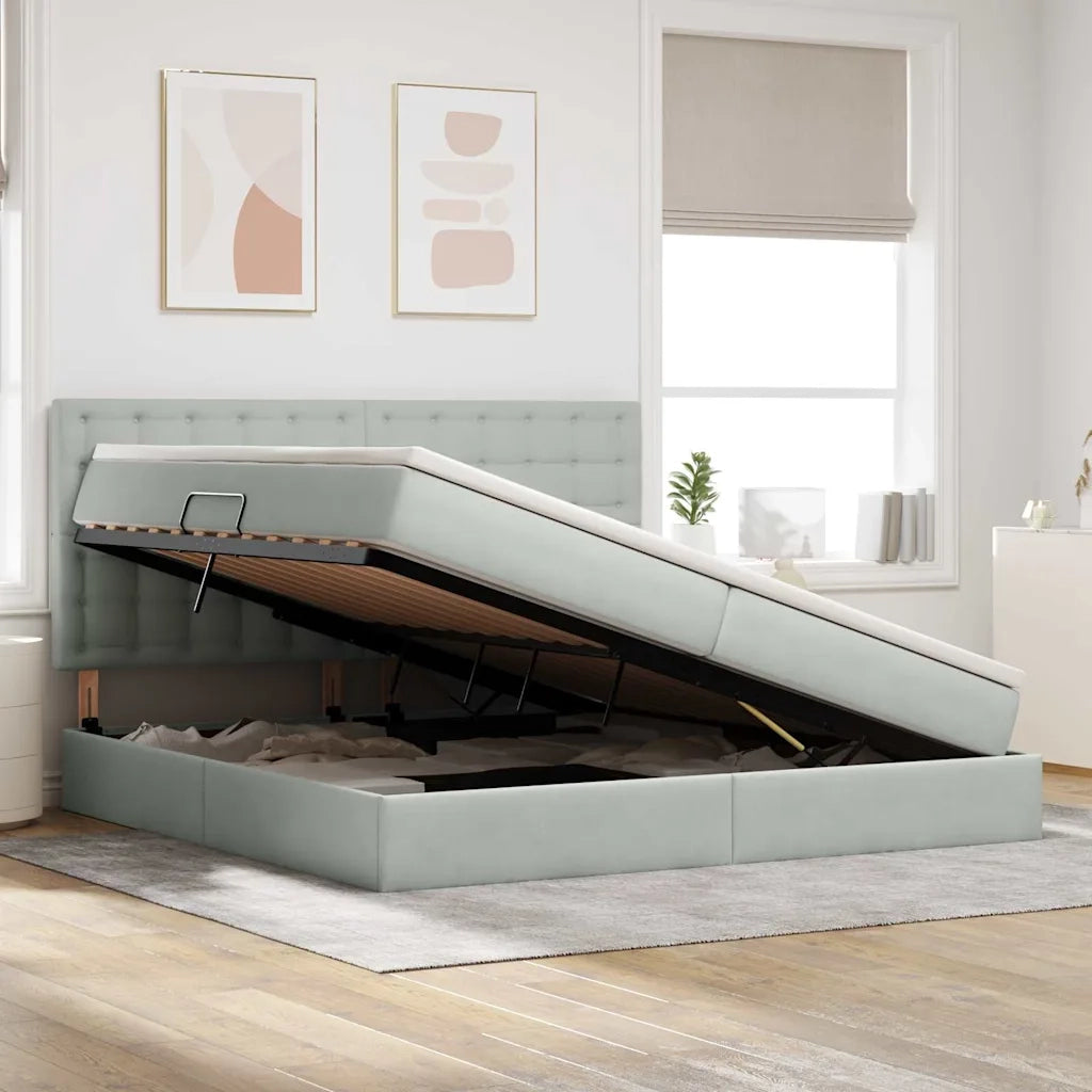 Letto con contenitore e materasso Grigio chiaro 200 x 200 cm 3372171