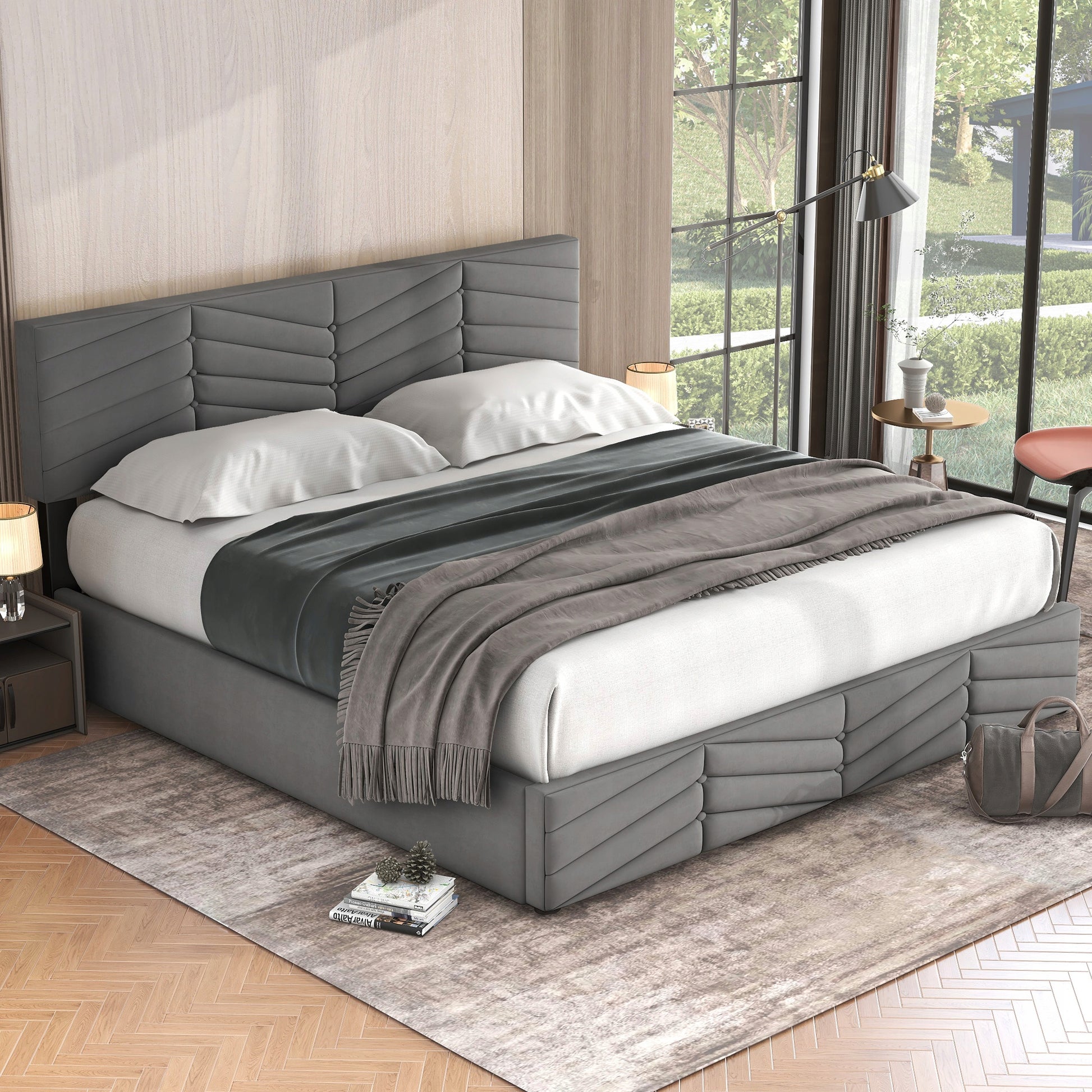 Letto singolo 90x200 - Xylo - Con panchina, gambe dorate, colore beige