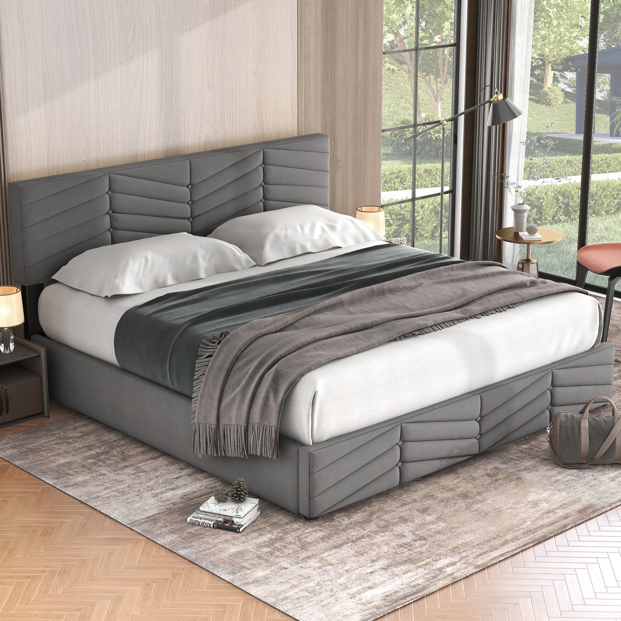 Letto singolo 90x200 - Xylo - Con panchina, gambe dorate, colore beige