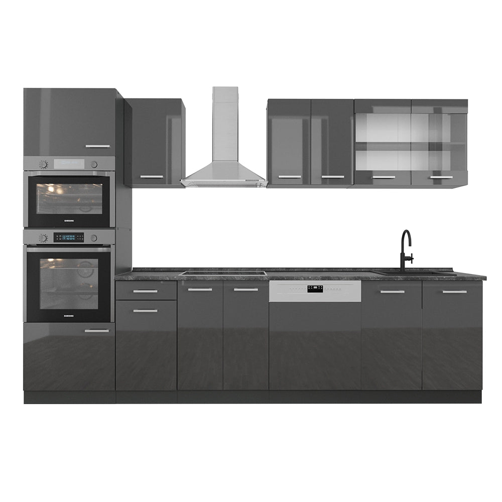 Vicco Cucina componibile Antracite lucido/antracite 300 cm con armadio alto, PL Antracite