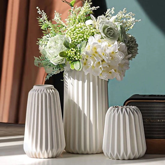 Set di Vasi Decorativi in Ceramica Bianca da 3 pezzi per Decorazione Interna Moderna, Vasca Decorativa Opaca per Pampas, Set di Vasi Decorativi Esteticamente Neutrale per Boho Scandinavo (Un Bianco)