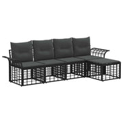 Set di divani da esterno 5 pz | Set Salotto da Giardino Nero e Grigio scuro Poliestere