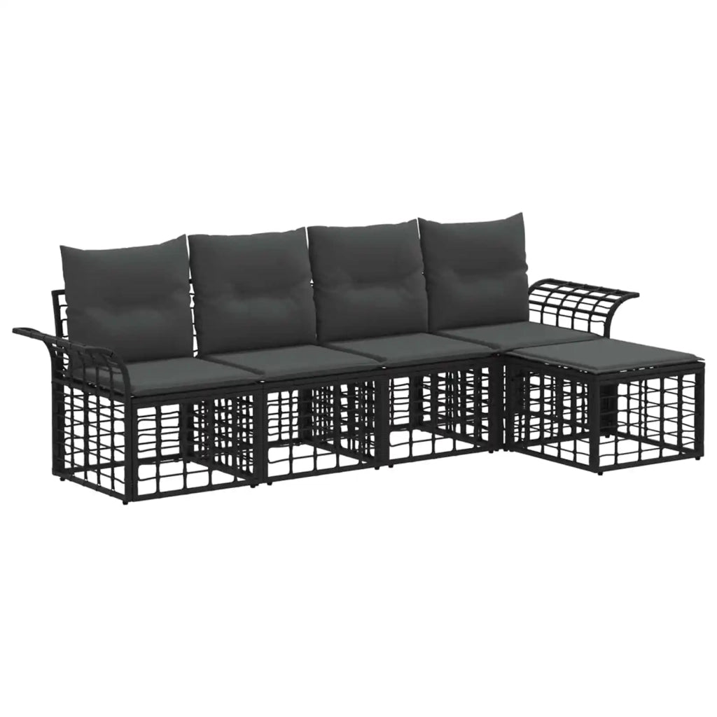 Set di divani da esterno 5 pz | Set Salotto da Giardino Nero e Grigio scuro Poliestere