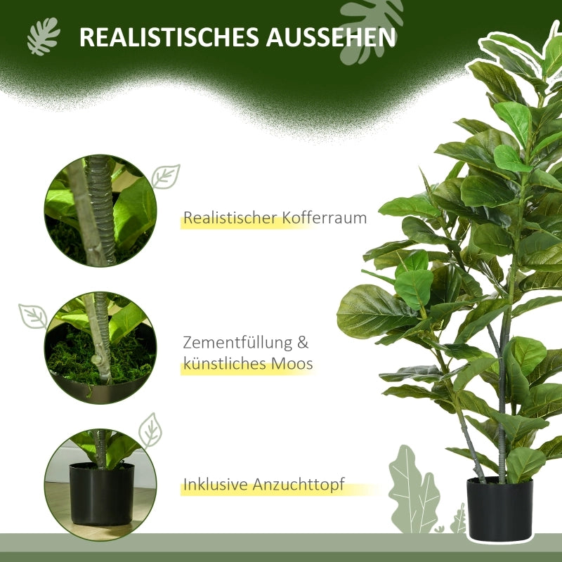 Pianta di ficus artificiale, alta 110 cm con 90 foglie e vaso per soggiorno.