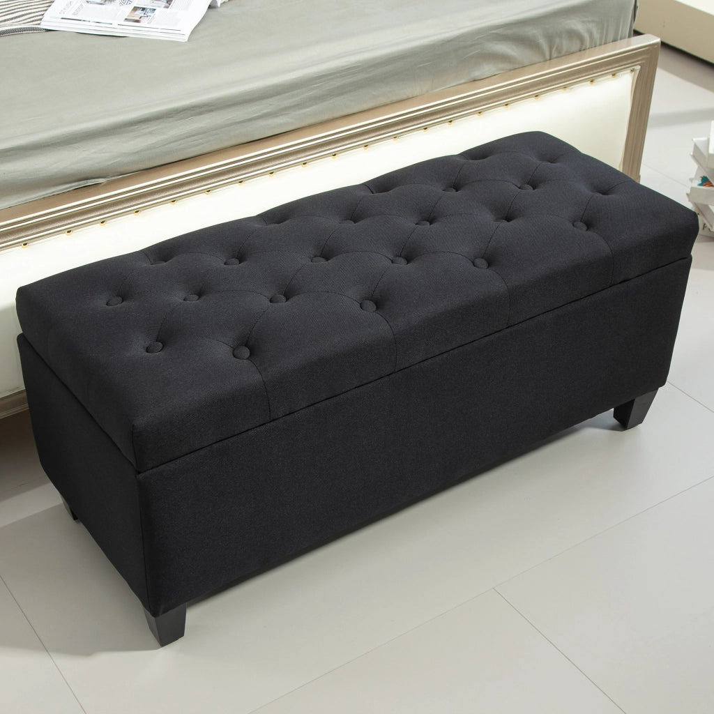 Panca imbottita con contenitore, seduta apribile, nero, 100 x 40 x 44 cm