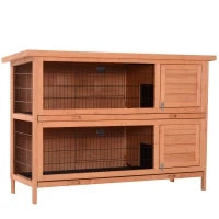 Recinto su piedi gabbia coniglio doppio livello vassoi deiezioni scorrevoli 4 porte chiavistellate dim. 137L x 50l x 93H cm legno massiccio pineto tetto bituminoso verde