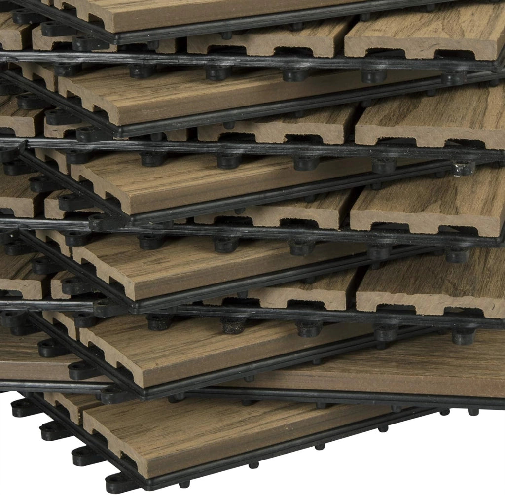 Piastrelle per Pavimenti da Esterno Mattonelle Pavimentazione ad Incastro Click-Deck in Legno Composito Marrone Chiaro 1 m²