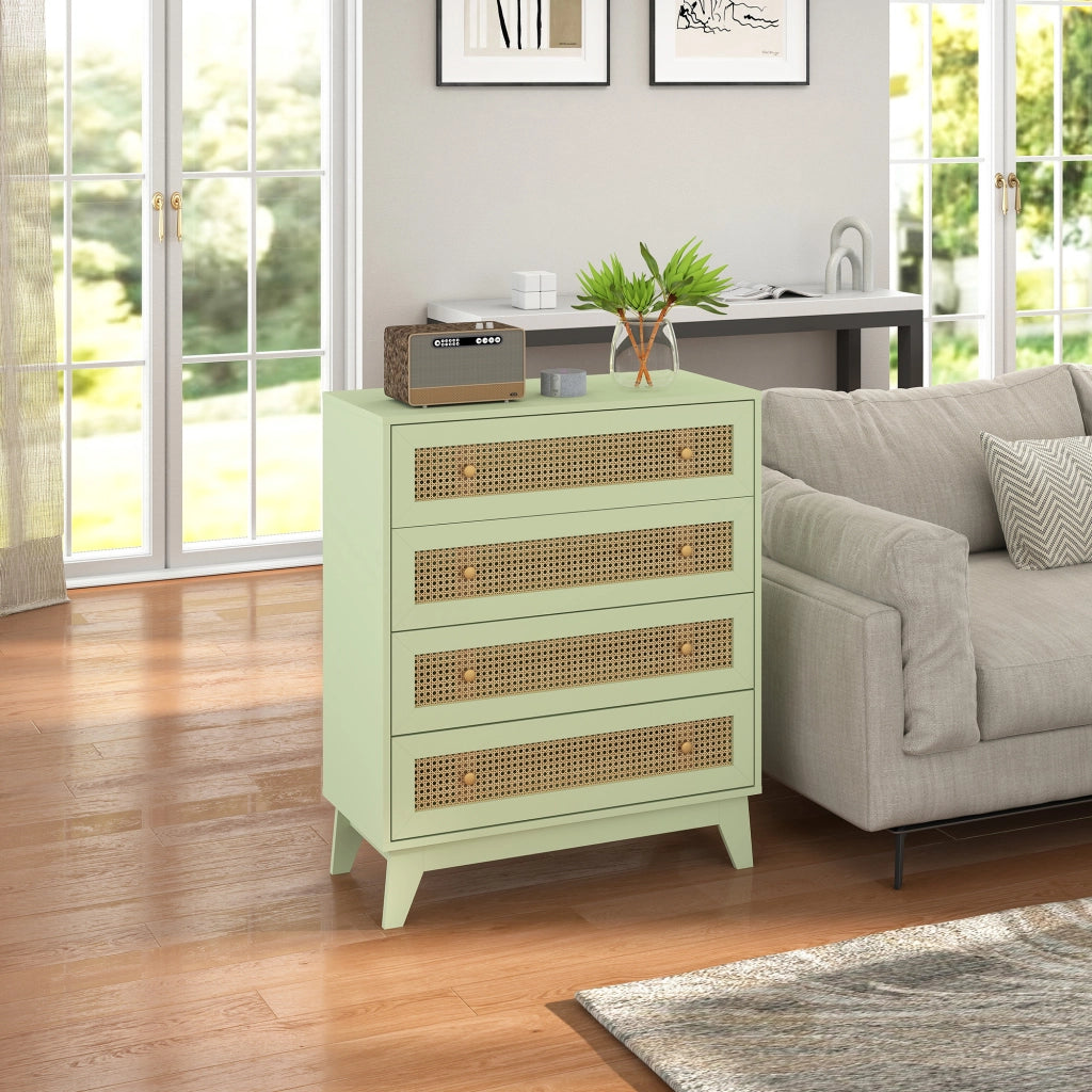 Cassettiera 4 Cassetti Cannage ¨C Minimal ¨C 80x35x95 Legno Chiaro Verde