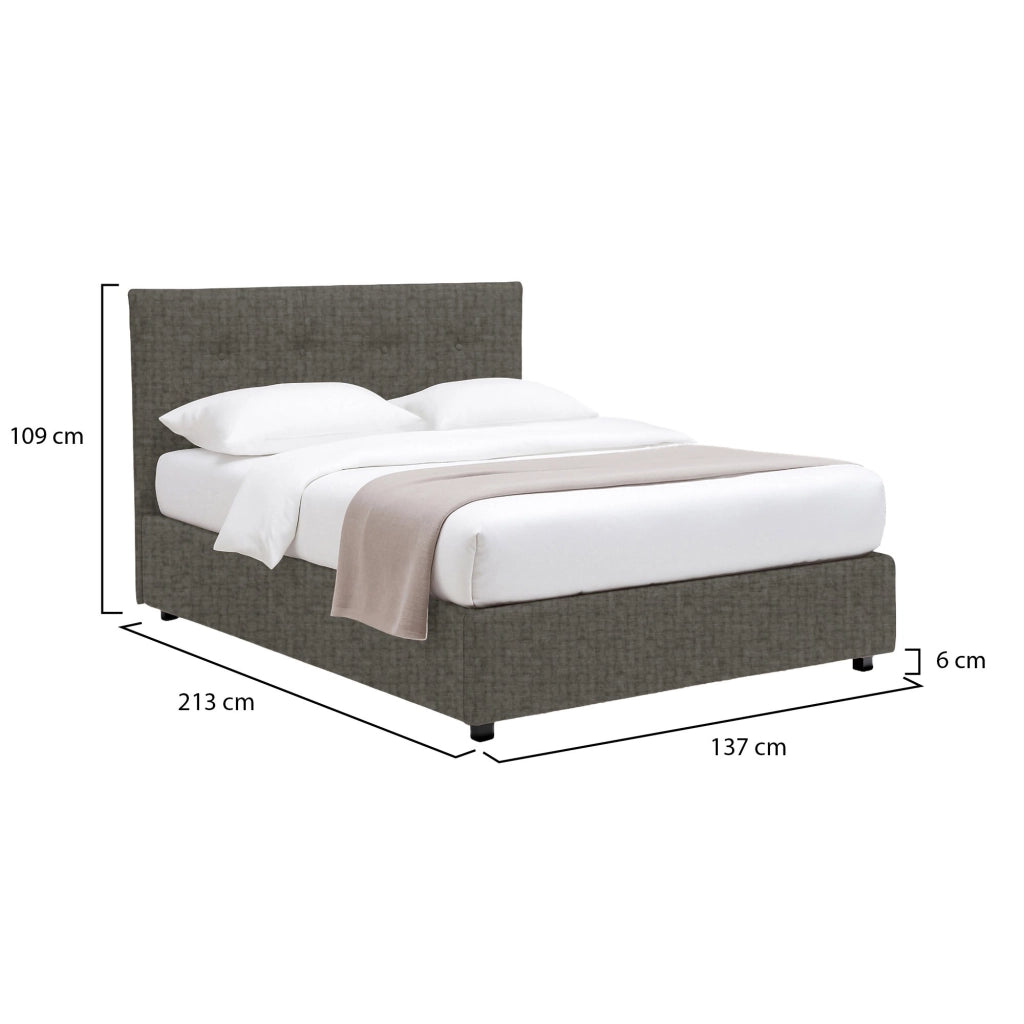 Bolton, Letto Piazza e Mezza Sfoderabile Made in Italy, Grigio Tortora