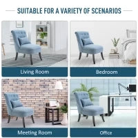 Poltrona per Salotto Imbottita con Cuscino, in Tessuto Effetto Lino e Legno, 52.5x69x77 cm, Blu