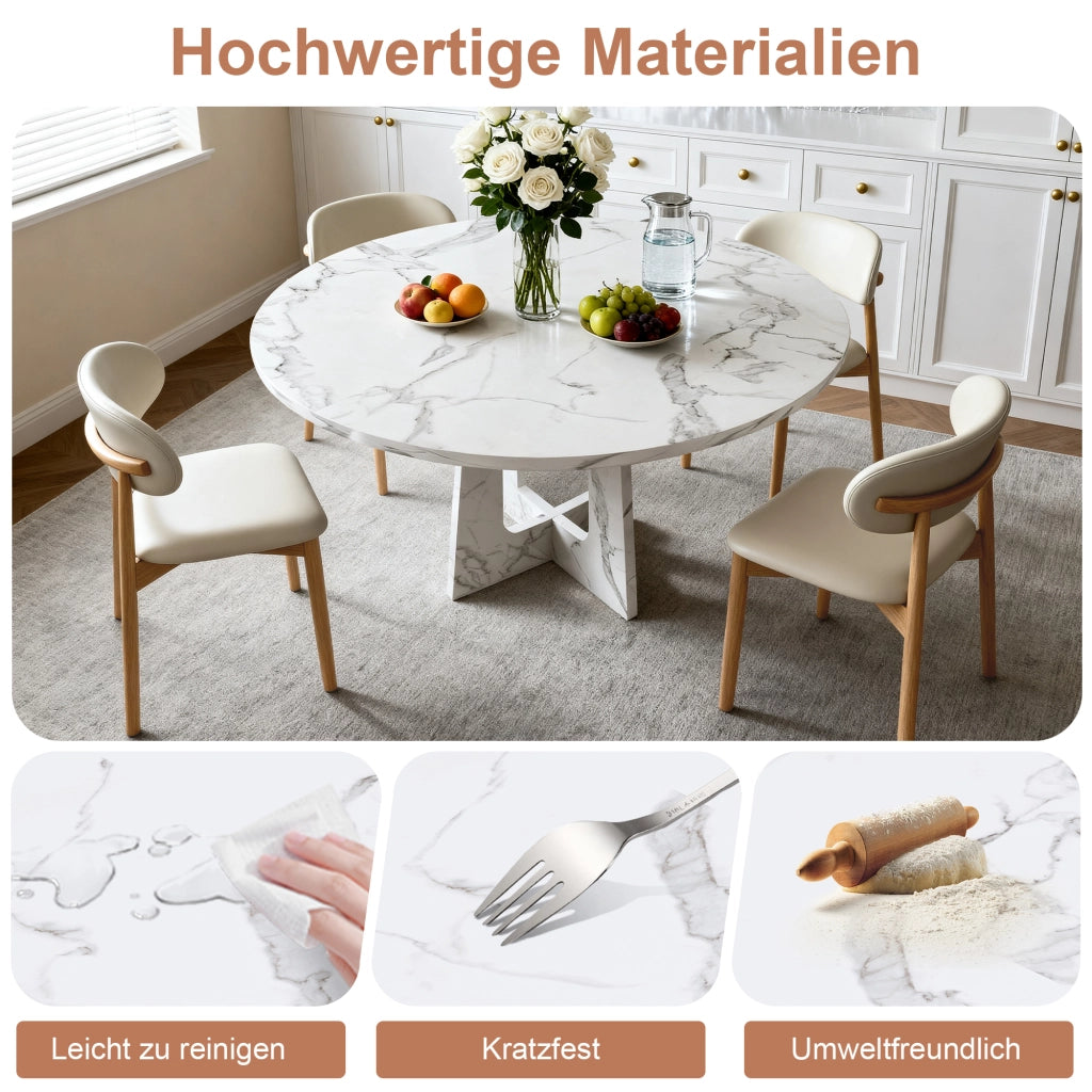 Tavolo da pranzo rotondo con 4 sedie per 4-6 persone piano in MDF effetto marmo bianco per sala da pranzo e soggiorno