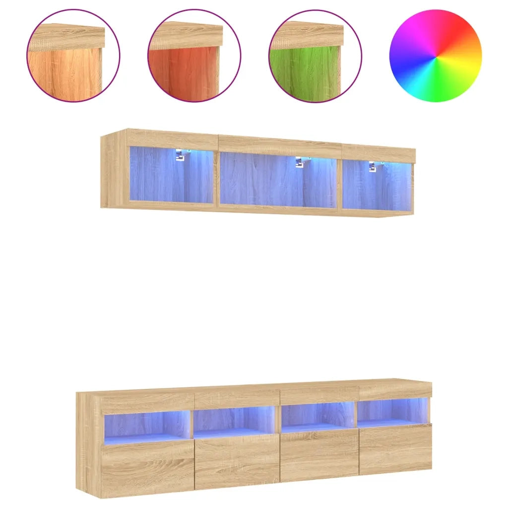 Mobili TV a Muro con LED 5pz Rovere Sonoma Legno Multistrato 3216720