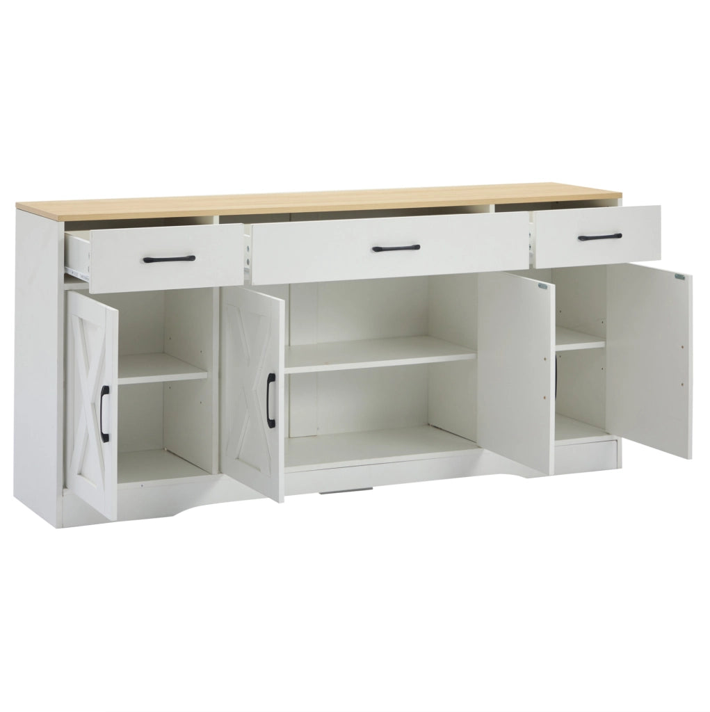Madia bianca in MDF con 3 cassetti e 4 ante, 160 cm