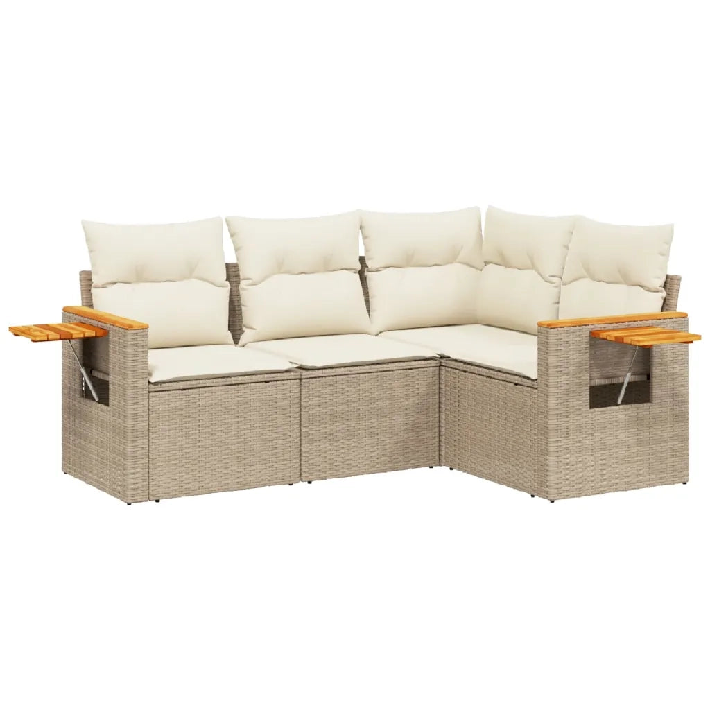 Set Divano da Giardino 4 pz con Cuscini Beige in Polyrattan 3226772