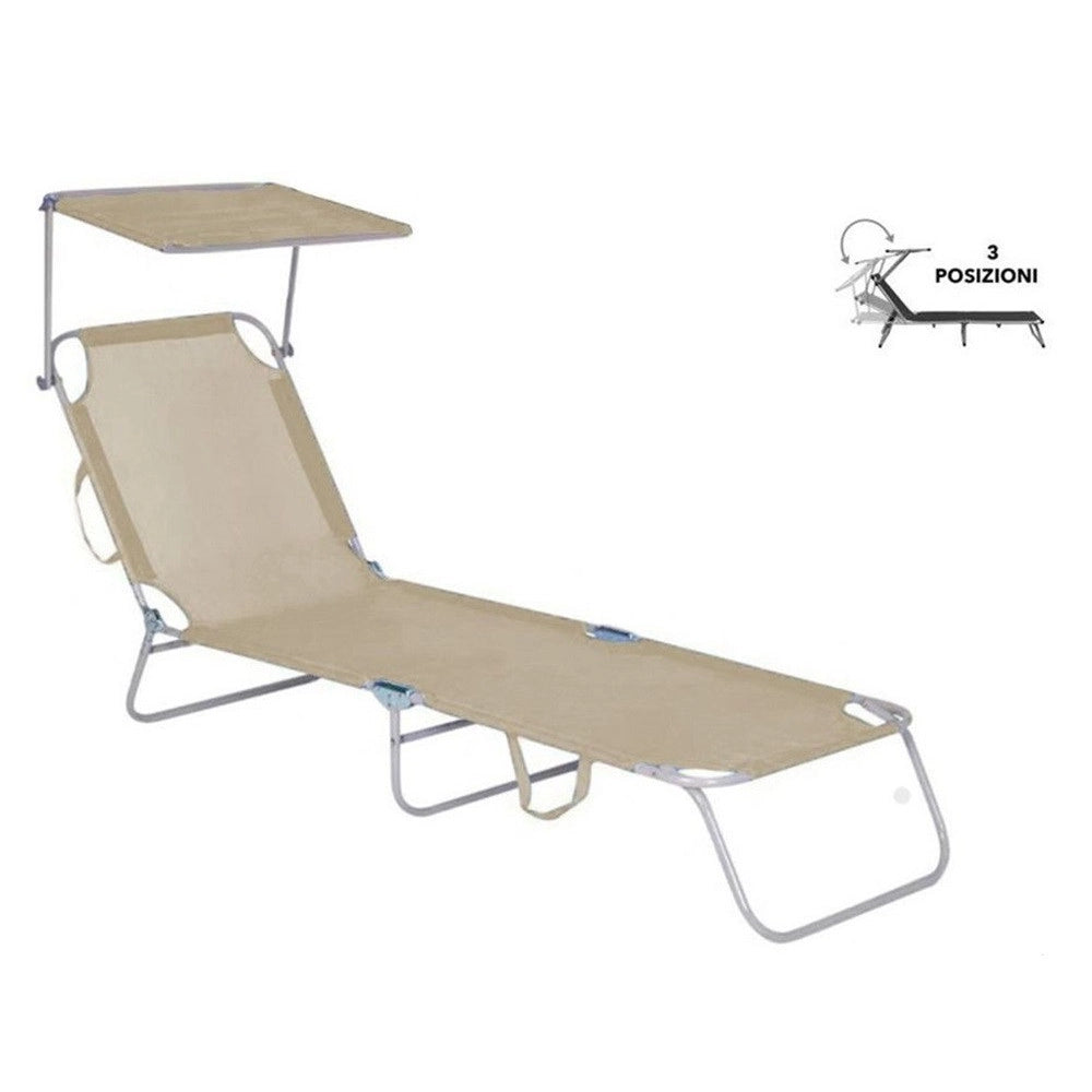 Trade Shop - Lettino Con Parasole In Textilene Tortora Mare Giardino Schienale Regolabile 281055 -