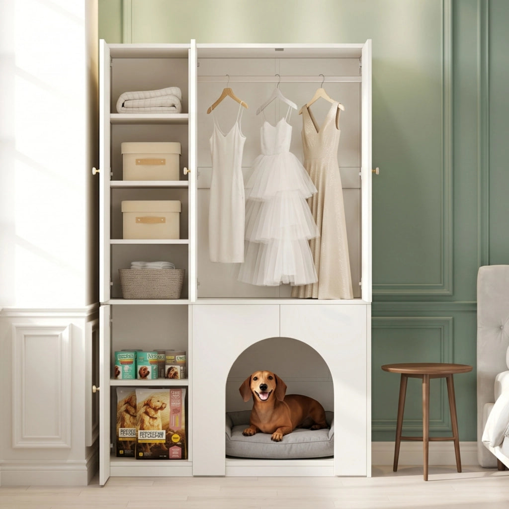 Armadio a 3 ante con asta appendiabiti e ripiani nicchia ad arco per camera da letto in MDF bianco 120 × 50 × 200 cm
