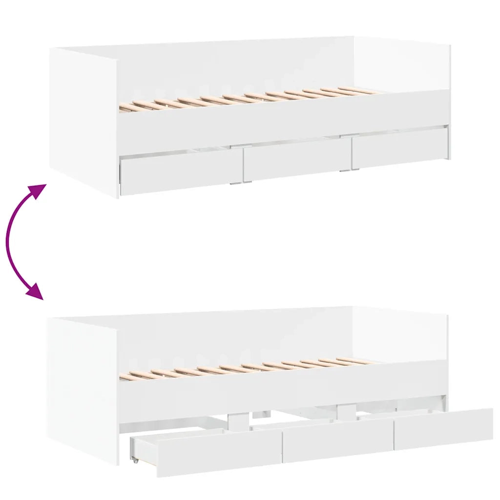 Divano letto | Sof¨¤ letto | Letto singolo con Cassetti senza Materasso Bianco 90x190 cm