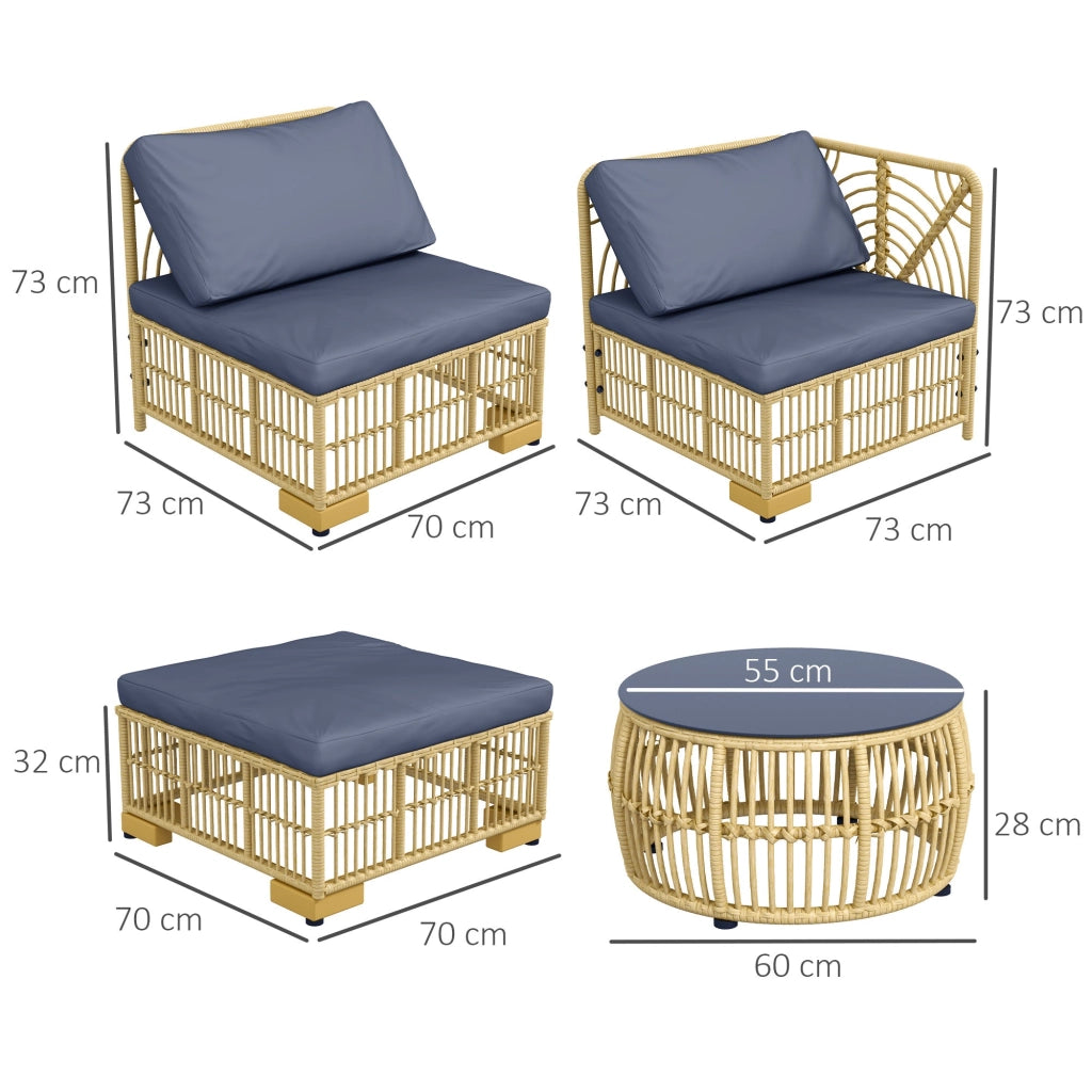 Set da Giardino con Divano Modulabile Cuscini e Tavolino da Caffè   Grigio