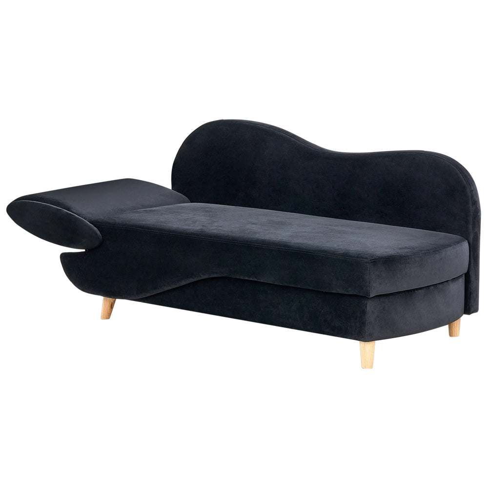 Chaise longue versione sinistra in velluto nero con contenitore soggiorno lato sinistro design moderno contemporaneo