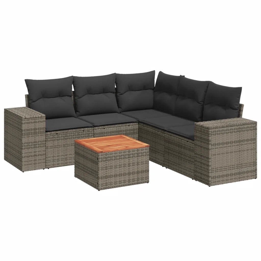 Set Divano da Giardino 6 pz con Cuscini Grigio in Polyrattan 3225444