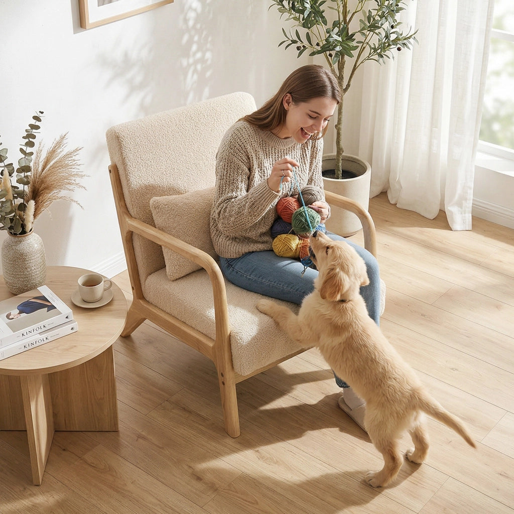 Poltrona relax ¨C zephmum ¨C velluto beige con struttura in legno