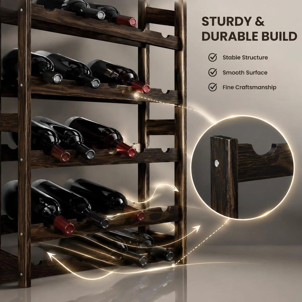 Wine Rack For 30 Bottles, Black Solid Pine Wood