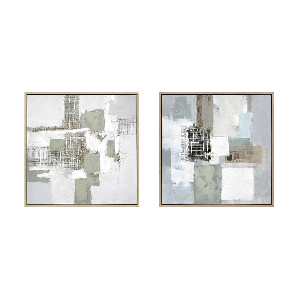 Dittico di tele astratte incorniciate Hispanohogar stampa e pittura verde 60x60