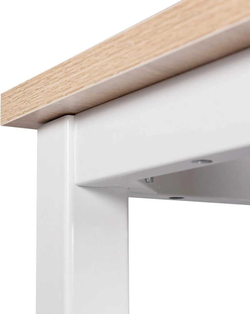 Tavolo da Bar con 2 Sgabelli Alti Set, Bar Bancone per Cucina in Acciaio Legno, Tavolo Alto 120x40x100cm, Rovere chiaro + Bianco