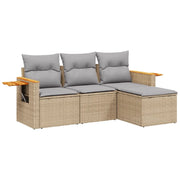 Set Divano da Giardino 4 pz | Set Salotto da Giardino con Cuscini Beige in Polyrattan
