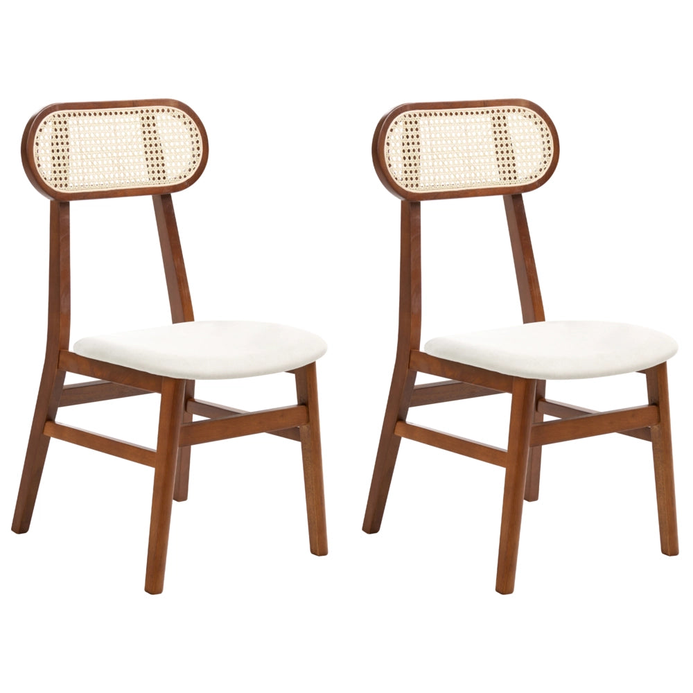 Set di 2 sedie da pranzo imbottite in poliestere marrone e beige chiaro Schienale in rattan a treccia viennese