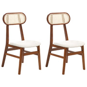 Set di 2 sedie da pranzo imbottite in poliestere marrone e beige chiaro Schienale in rattan a treccia viennese