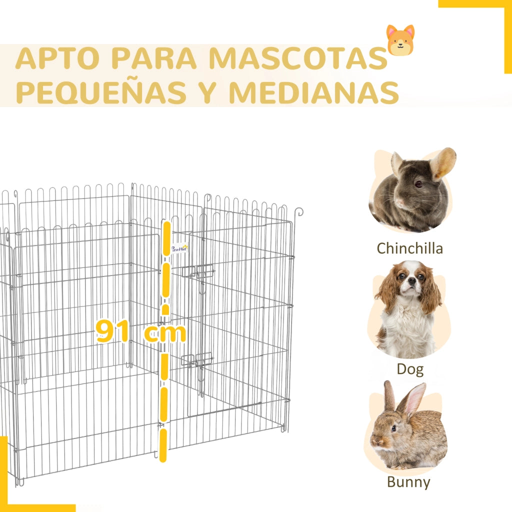 Recinto per Cani Pieghevole 8 Pezzi con Porta ¨C zephmum ¨C Grigio Acciaio 63x91 cm