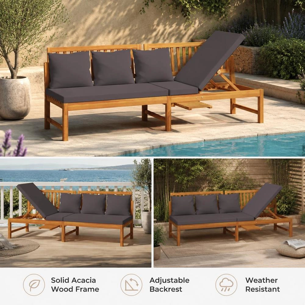 Daybed With Grey Cushions 200x60x75 Cm Solid Acacia Wood