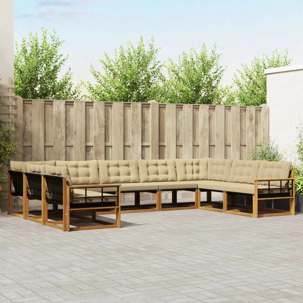 Set di divani da esterno con cuscino 9 pcs Naturale e Beige 3369848
