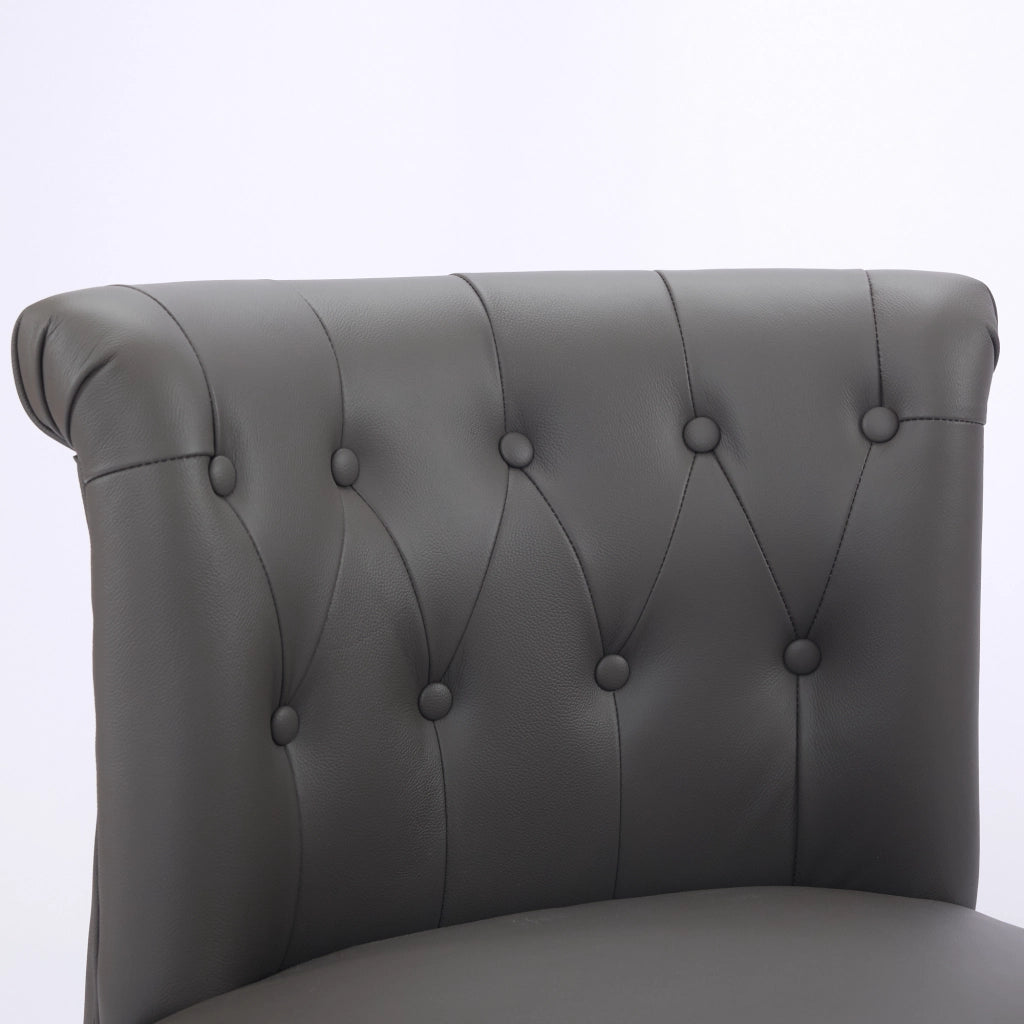 Sedia da Pranzo con Schienale Trapuntato e Struttura Stabile in Pelle, Legno, Schiuma e PVC Grigio