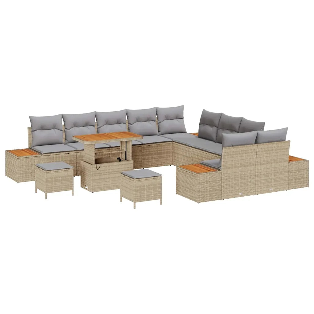 Set Divano da Giardino con cuscino 13 pcs Beige Poly Rattan