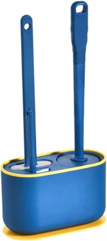 Set di Spazzola per il Water - Ospite per Spazzola - Pulizia della Camera da Bagno - Maniglia Estendibile - 3 Pezzi - Blu
