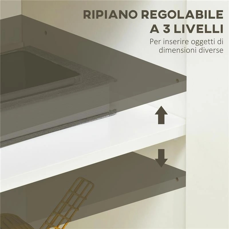 MOBILE MULTIUSO CON ARMADIETTO A 2 LIVELLI IN TRUCIOLATO E RIPIANO REGOLABILE, 80X37X75CM