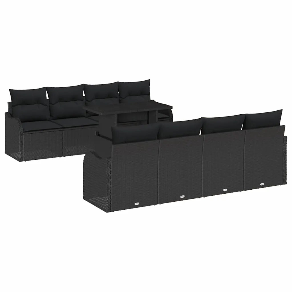 Set Divano da Giardino 9 pcs Nero Rattan in Polipropilene 3357166