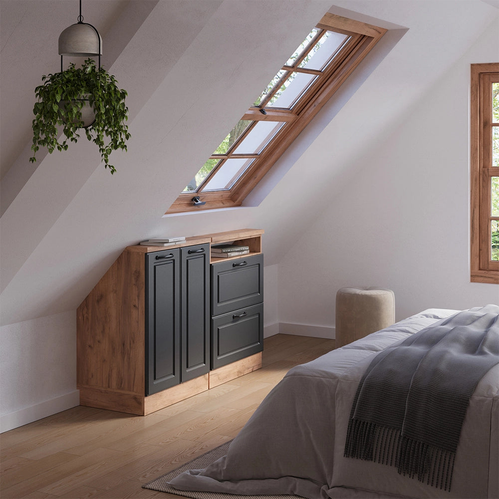 Set di mobili sottotetto Rion Antracite rustico/Rovere dorato Set di 2 Vicco