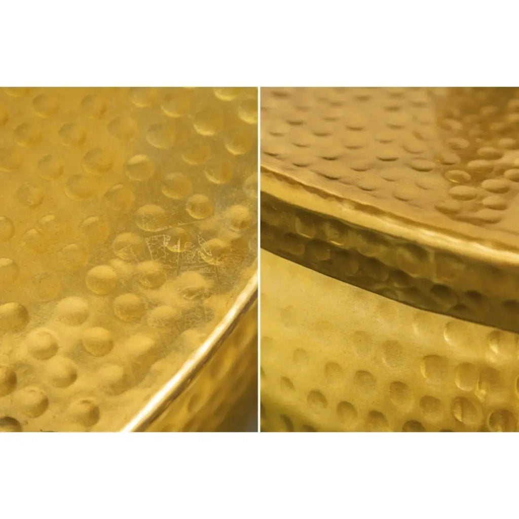 Tavolino basso TRIANE 70 cm dorato martellato - Alluminio lucido con vano contenitore