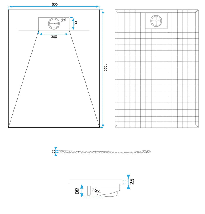 Piatto Doccia Bazalt White 80x120