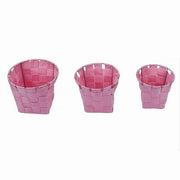 Trade Shop - Set 3pz Cestini Rotondi Portaoggetti In Tessuto Rosa Per Bagno Casa Cucina 79047 -