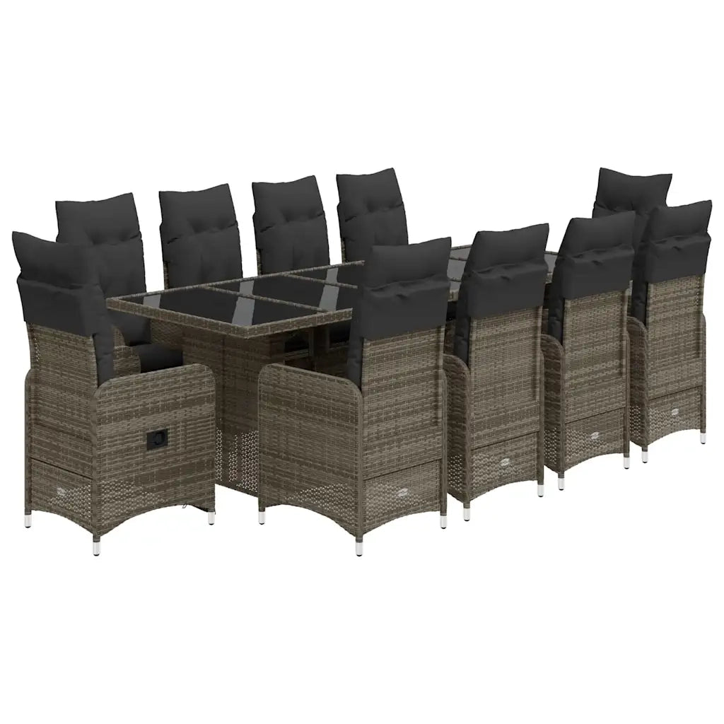 Set Bistrò da Giardino 11 pz con Cuscini in Polyrattan Grigio 3277282