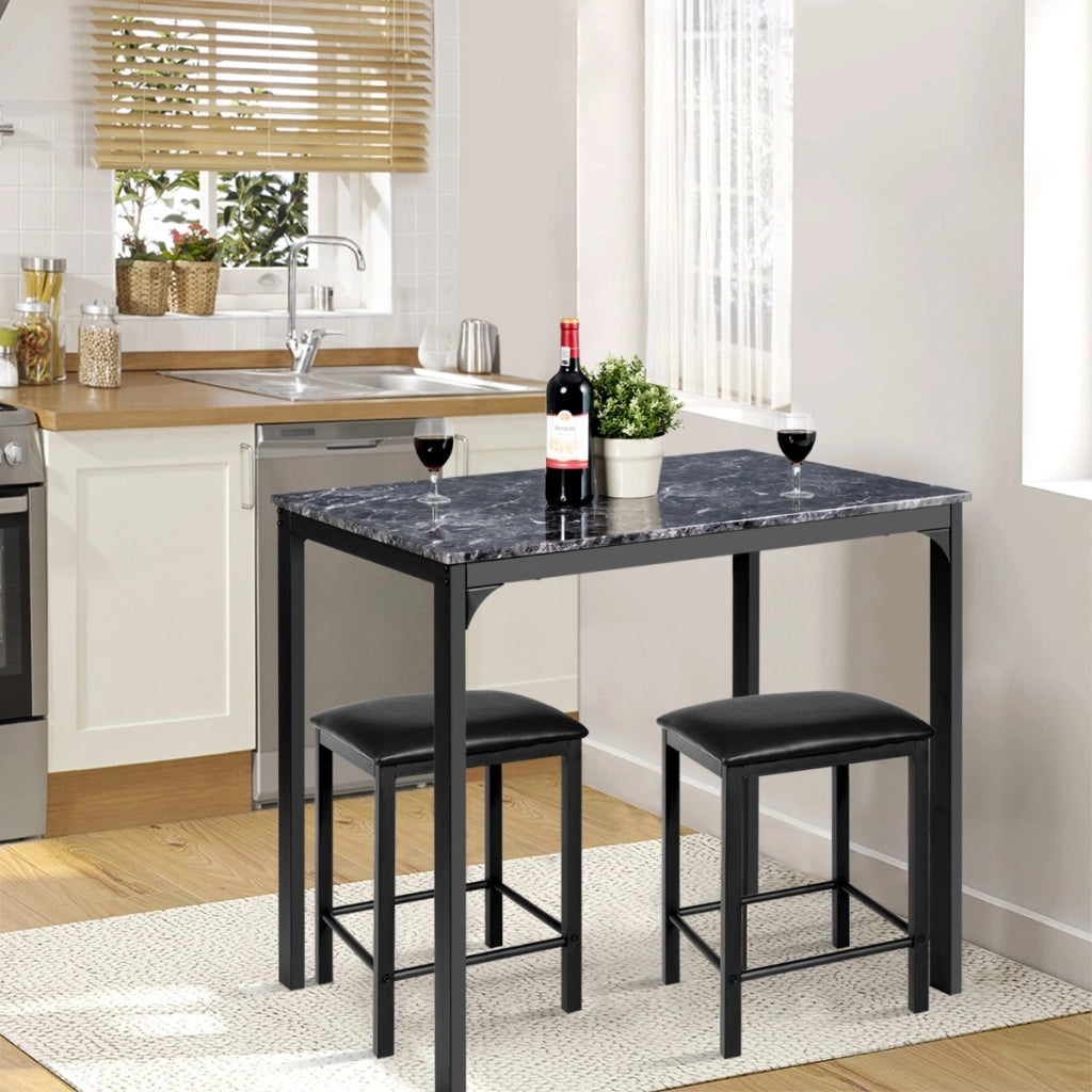 Set tavolo con 2 sgabelli senza schienale in similpelle, Set di mobili da 3 pezzi per sala da pranzo Nero-Tavoli e sedie da pranzo