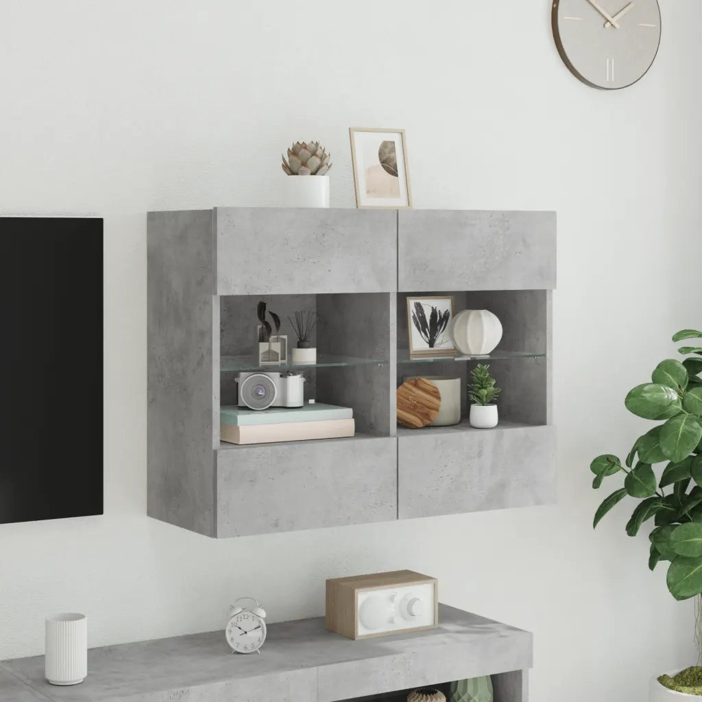 Mobile TV a Parete con Luci LED Grigio Cemento 78,5x30x60,5 cm 837102