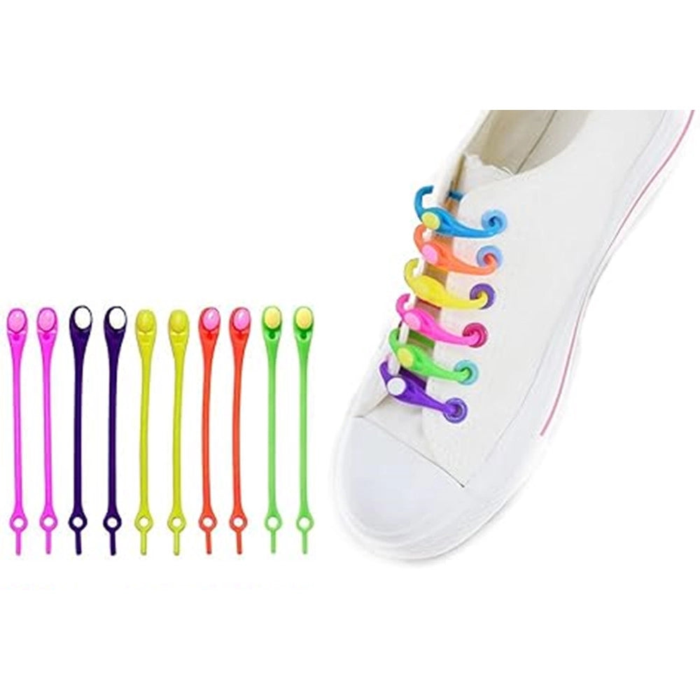 Trade Shop - Kit 10pz Lacci Per Scarpe Elastici In Silicone Colorati Senza Allaccio Per Adulti Bambini -